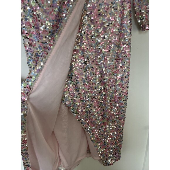 DONNA MORGAN FOR MAGGY Sequin Midi Cocktail Dress Lavender/Pink Multi Size 0 - Picture 7 of 9